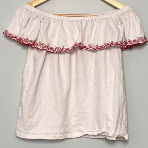 J crew off shoulder white red rose embroider top M
